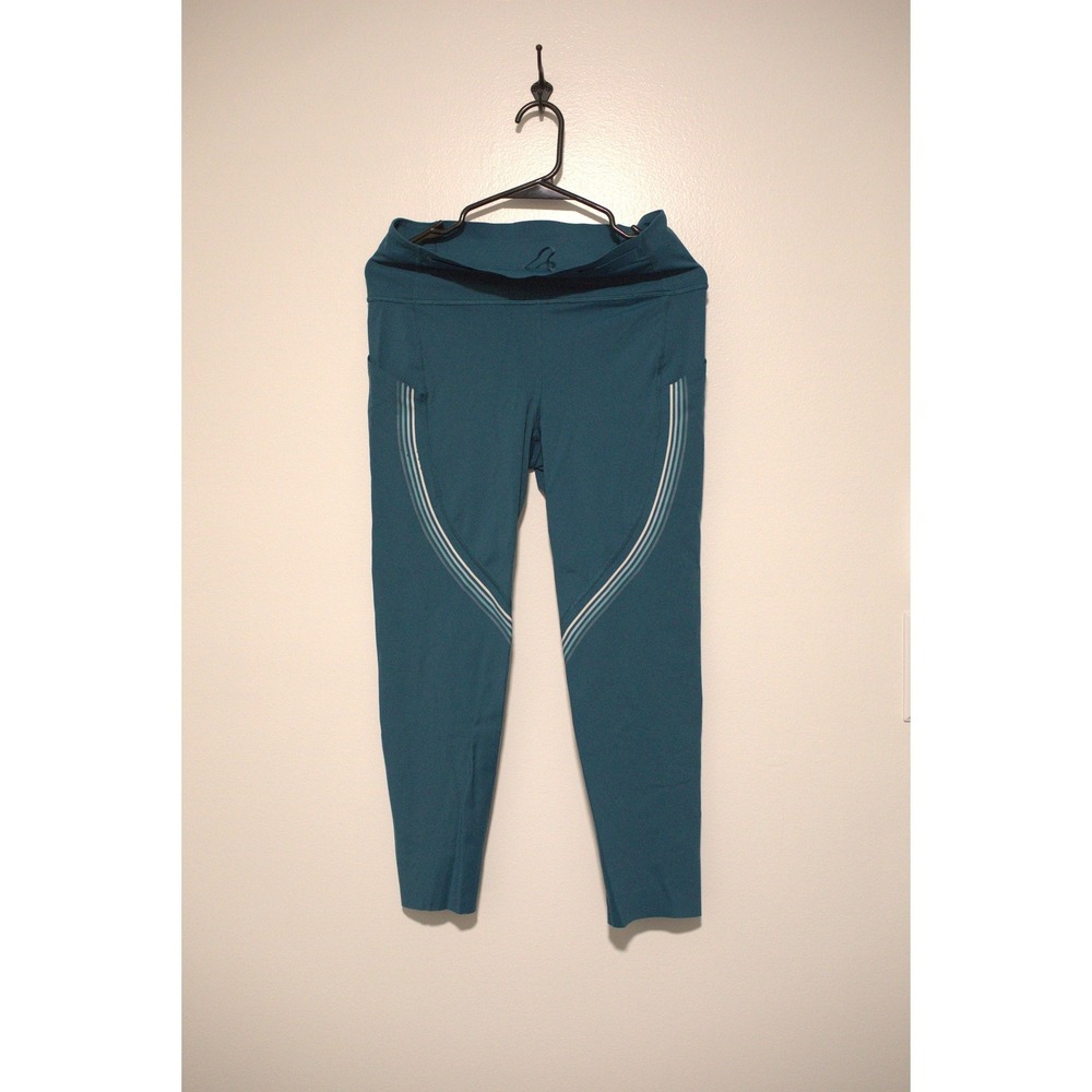 Lululemon Teal Blue Reflective Stripe High Rise Running Leggings with Pockets